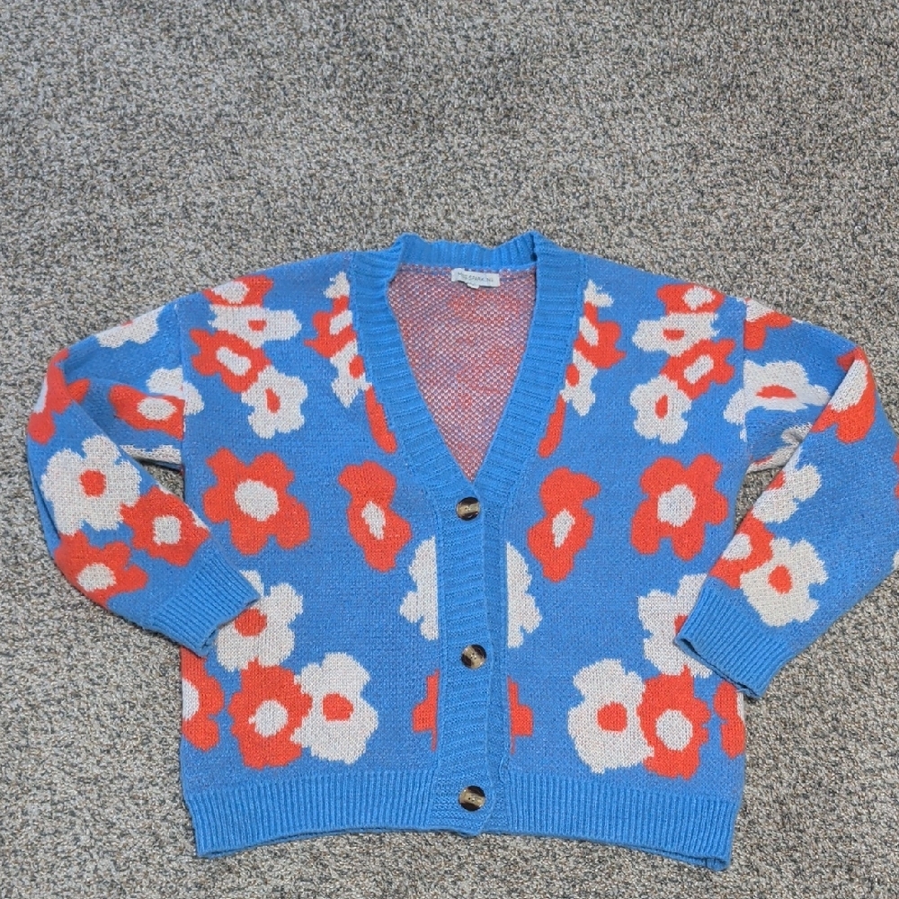 Floral Blue Cardigan Sweater